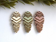 Chevron Boho Wood Aztec Feather, Southwest Charms For Jewelry Making 2Pair