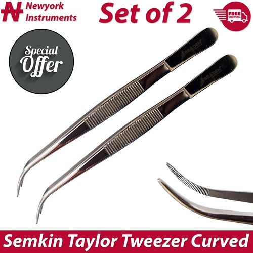 Semkin Taylor Tweezers Curved Surgical Cotton & Dressing Tissue Pliers Set Of 2 - Picture 7 of 7