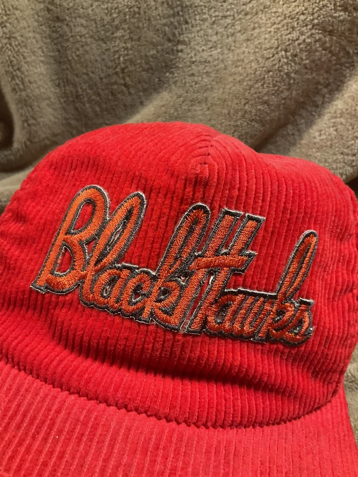 De colección Años 90 Oficial NHL Chicago Blackhawks Pana Sombrero Hockey Correa de Cuero Foto 2 de 4