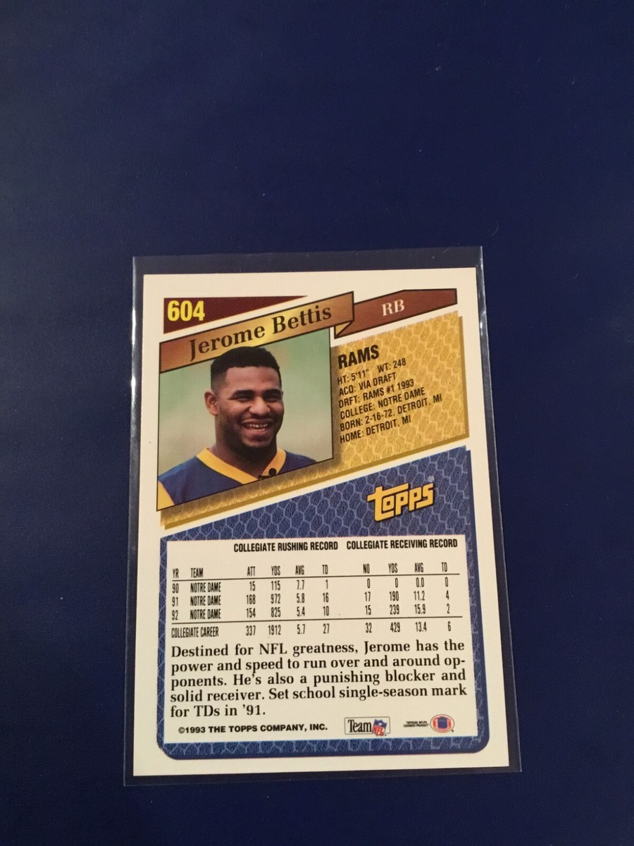 1993 Topps # 604 JEROME BETTIS Rookie Football Card Los Angeles