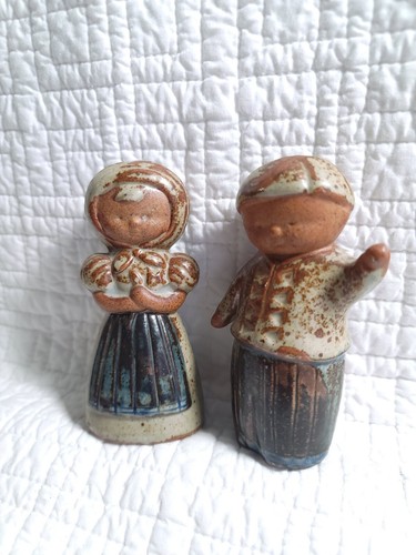 Viking Imports Salt and Pepper Shakers Drip Glazed Art Pottery Japan  Boy Girl  - Picture 4 of 10