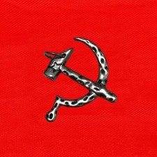 Retro War Damage Hammer and Sickle Communist Political Symbol Silver Pendant-
