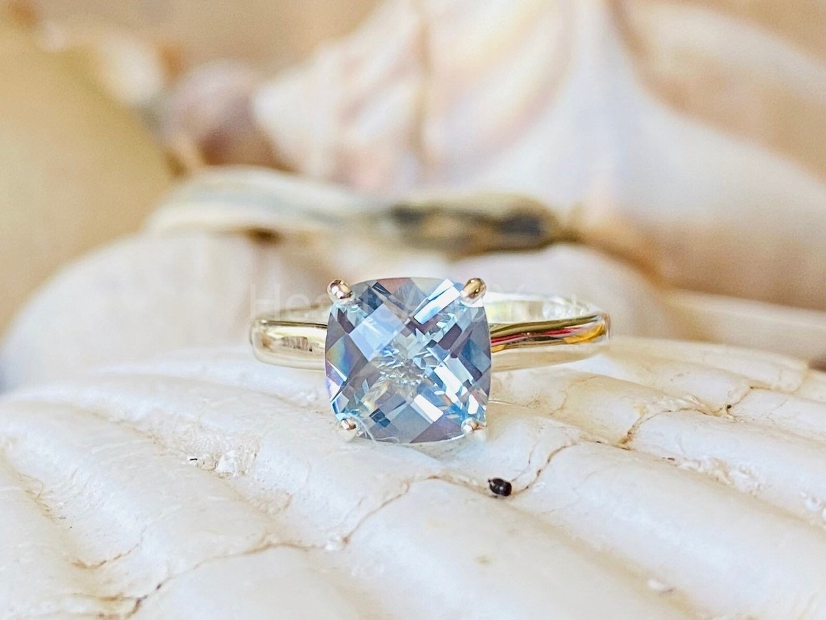 2ct Cushion Cut Natural Blue Aquamarine Diamond 100% 14k SOLID