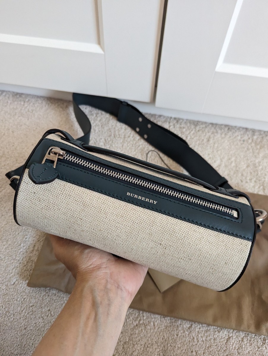 Burberry The Barrel Leather Canvas Cyan White Small Shoulder Bag