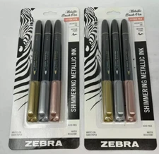 Zebra Metallic Brush Pen Set Of 6 Assorted Colors  Fast Free Shipping!