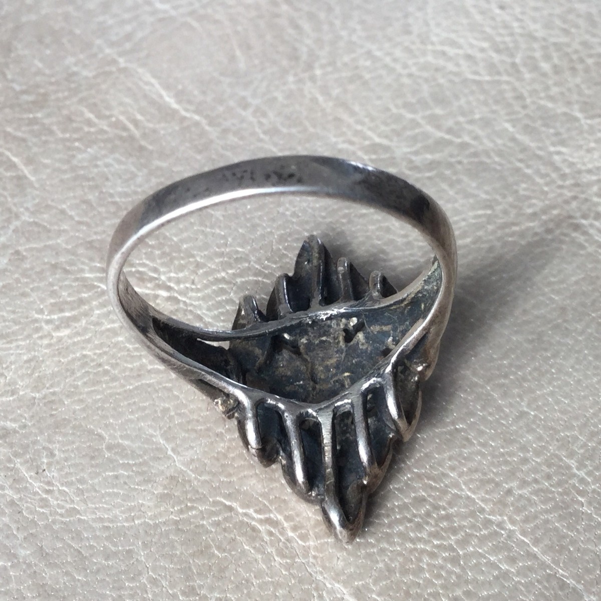 BAGUE ANCIENNE ARGENT MARCASSITES - Style Art Déco Marquise - Taille 51 - Bijou Vintage D'Occasion - Anneau Argenté