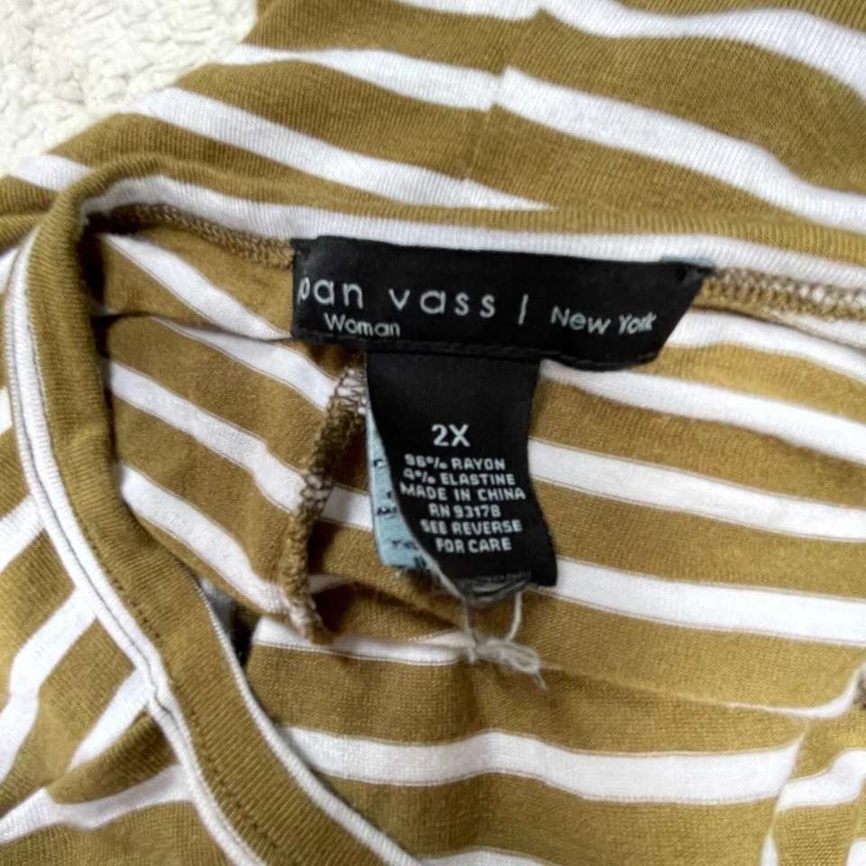 Vestido sin mangas elástico Joan Vass para mujer talla grande 2X marrón blanco a rayas Foto 3 de 4