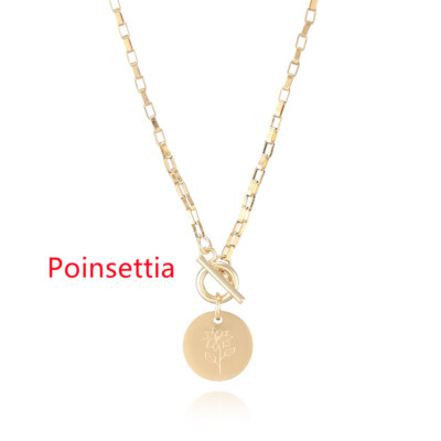 Flower Of The Birth Month Pendent Necklace Disc Coin Shape Charm Chain Jewelry