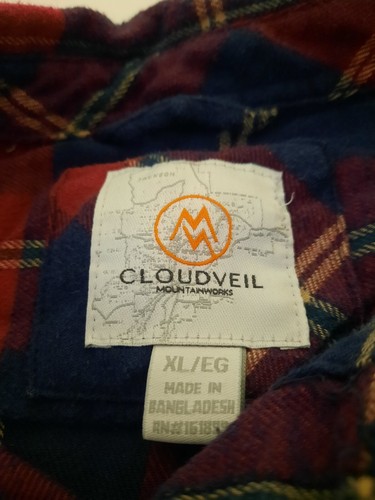 Cloudveil Mountainworks XL Long Sleeve Flannel Button Shirt Red Blue Plaid - Picture 2 of 6