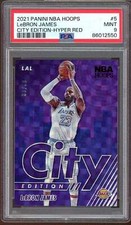 Lebron James Card 2021-22 Panini NBA Hoops City Edition Hyper Red #5 PSA 9