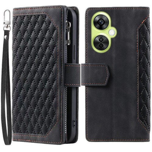 Luxury Rhombic Wallet Case,Leather Zipper Flip Card Case For OnePlus Nord N30 - Picture 9 of 44