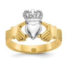 Real 14kt Two-tone Polished Claddagh Ring S:6