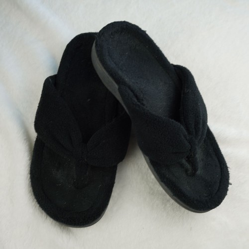 Vionic Black Terry Cloth Orthotic Thong Slippers Size 6