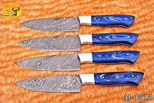 Custom Made Forged Damascus Steel FOUR Chef Steak Knives Set 1513