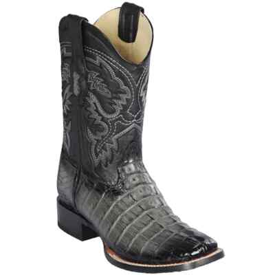 LOS ALTOS GRAY GENUINE CROCODILE CAIMAN TAIL SQUARE TOE COWBOY BOOT D 8220138