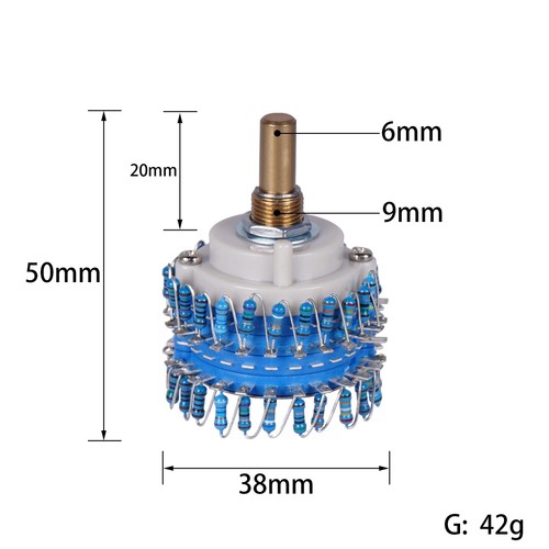 Atenuador estéreo de 24 pasos 1 pieza 2 polos control de volumen 10K/50K/100K/250K/500K/1M - Imagen 2 de 12