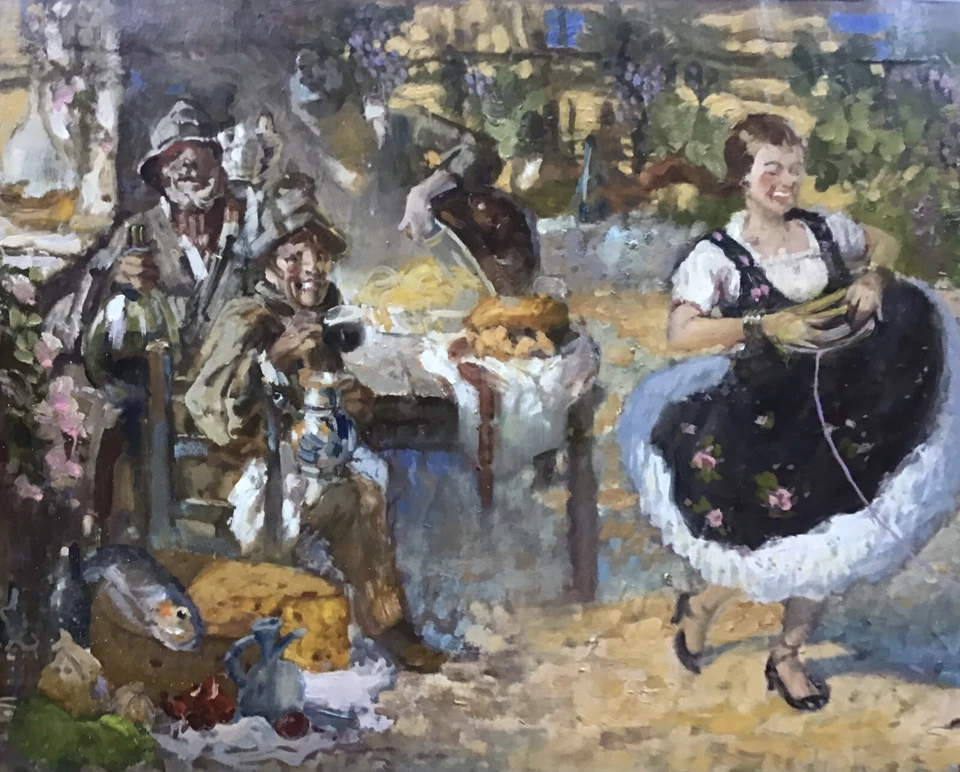 Pintura al óleo original, “Música, baile y mono” Foto 4 de 4