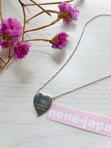 Near MINT GUCCI Sterling Silver Heart Logo Tag Pendant Necklace W/Box Japan NM - Picture 4 of 12