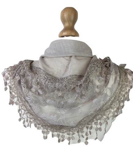 WOMEN LACE SCARVES EMBROIDERED QUALITY NECKERCHIEF PASHMINA SCARF EVENING WRAPS - Picture 13 of 28