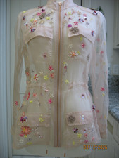 ELIE TAHARI PINK 100 SILK SHEER EMBELLISHED ADJUSTABLE WAIST JACKET - SIZE SM