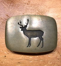 VINTAGE 1978 BTS SOLID BRASS BUCK DEER BELT BUCKLE