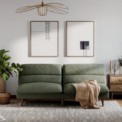 Futon Sofa Bed 2 Seater Adjustable Corduroy Fabric Upholstered Convertible Couch