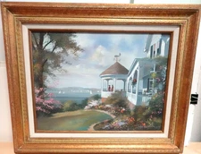 LLOYD GARRISON WHITE PORCH AND GAZEDO ORIGINAL OIL ON CANVAS LANDSCAPE PAINTING
