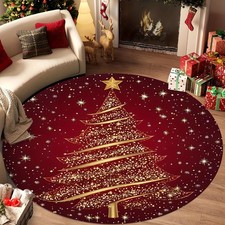 Golden Starry Christmas Tree Round Area Mat-Soft,Absorbent,Machine Washable Pol