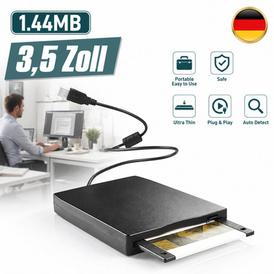 Floppy Disk Drive USB extern Slimline 1,44MB 3,5 Zoll schwarz für Notebook und