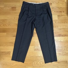 Vintage Pleated Black Grey Houndstooth Wool Blend Men Dress Pants Tip Top Tailor