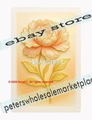 Golden floral emblem celestial tin sign minimalist botanical decor
