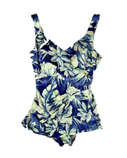 Vintage 1970s Maxine of Hollywood Bathing Suit Swimsuit Blue and White Floral