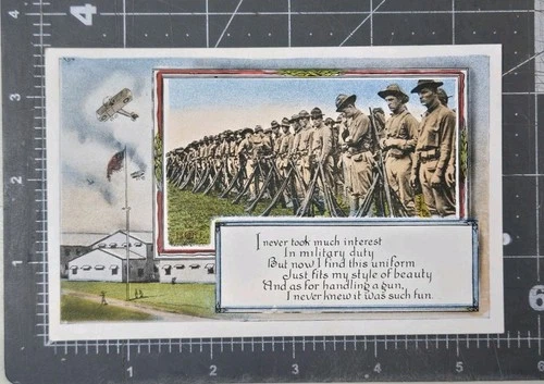 Vintage Color Postcard Military US Army Soldiers w/ Guns in Uniform WWI Era