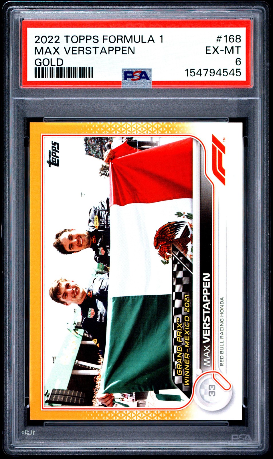 2022 TOPPS FORMULA 1 GOLD #168 MAX VERSTAPPEN 46/50 PSA 6 view 1