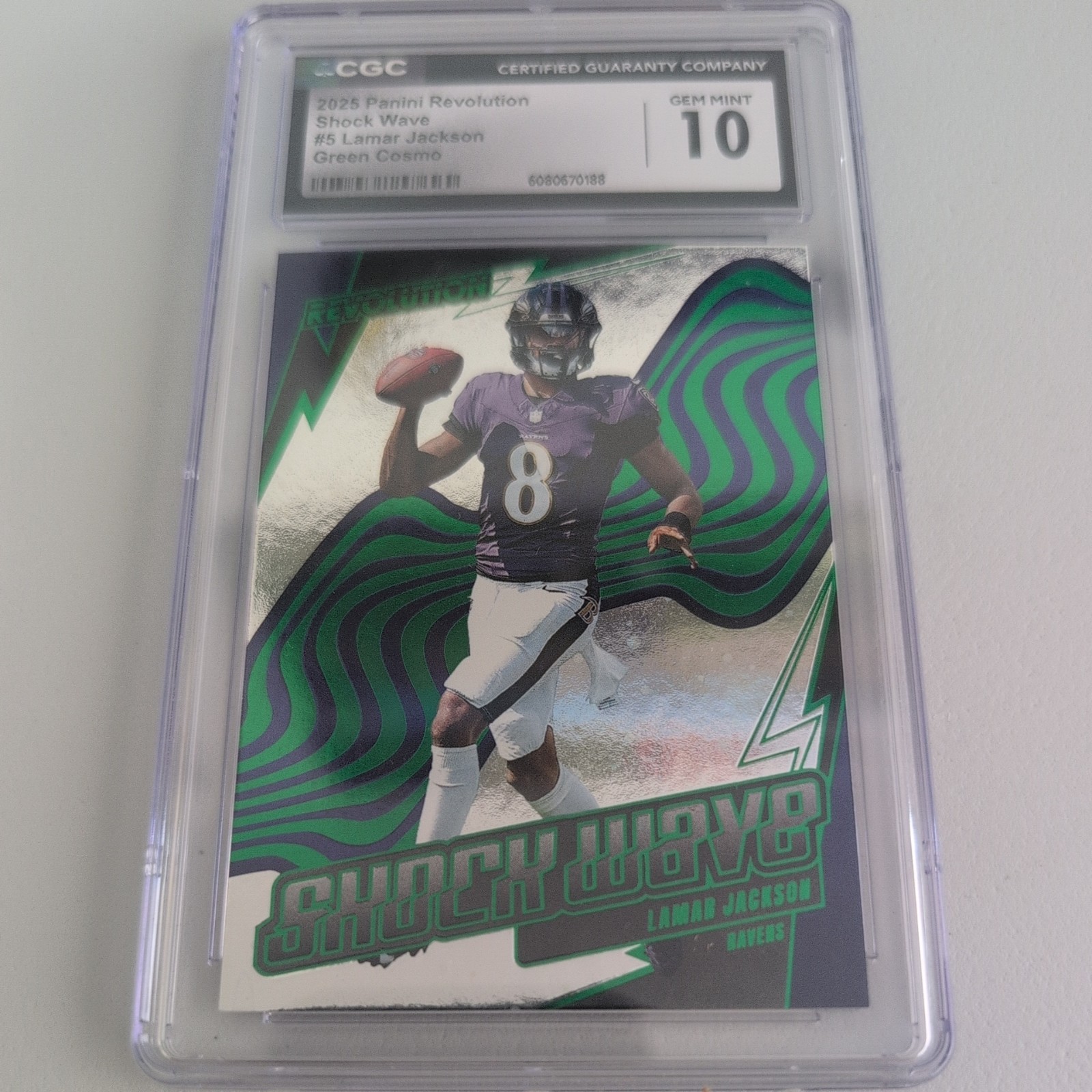 2025 Panini Revolution Shock Wave 1/1 # match Lamar Jackson CGC 10 Ravens 8/25 