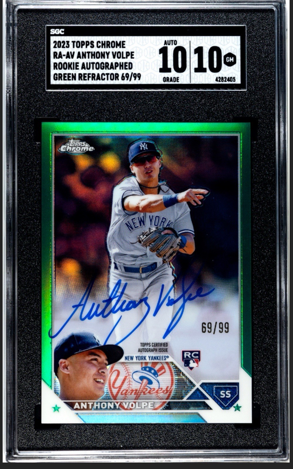 2023 Topps Chrome - Rookie Auto Anthony Volpe ON CARD Green Refractor /99 Pop-4!