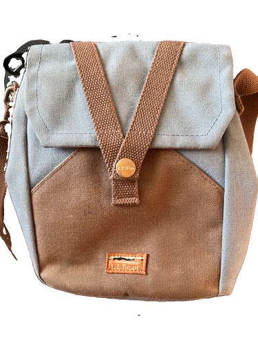 L.L. Bean Utility Canvas Small Crossbody Shoulder Bag Blue Brown Outdoors HIking