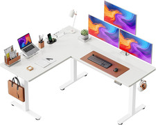 L Shaped Standing Desk with Power Outlets, 63 X 55 Inch Height Adjustable Comput