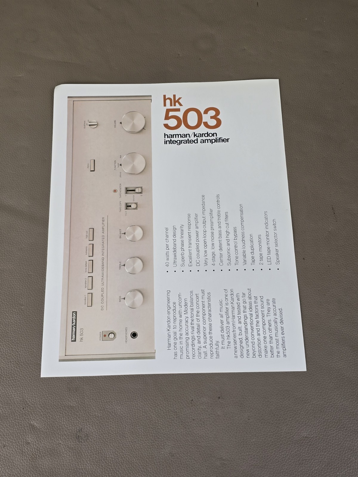 Harman Kardon HK 503 Integrated Amplifier Brochure D-6422