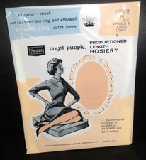 Vintage Royal Purple Hosiery Nylons Size Sears 10 Medium Beige STOCKINGS