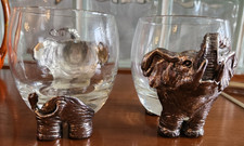 Vtg Arthur Court Safari Elephant Double Old-Fashioned Roly-Poly Glass