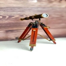 Brass Telescope With Stand, Nautical Spyglass Telescope With Wooden Tripod