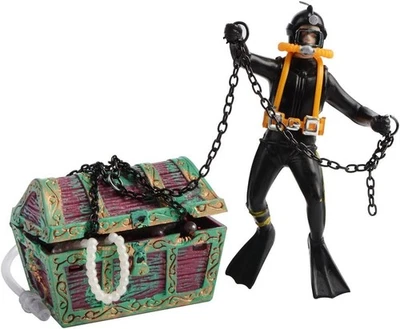 BESTGLE Action Aquarium Ornament, Undersea Treasure Chest Diver, Live-Action Black