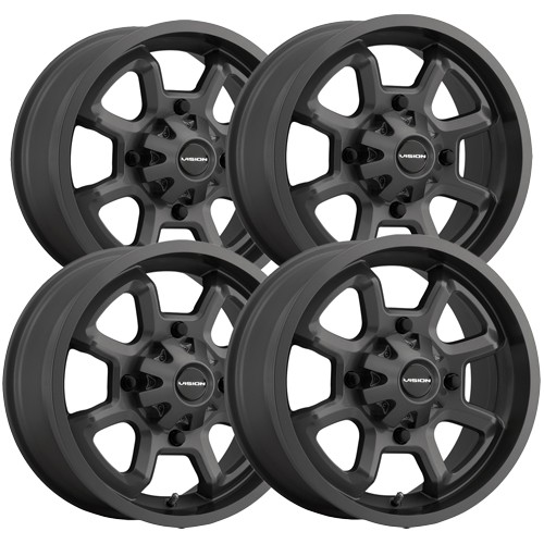 (Set of 4) Vision UTV 415 Bomb 14x7 4x110 Matte Black Wheels Rims 14 ...