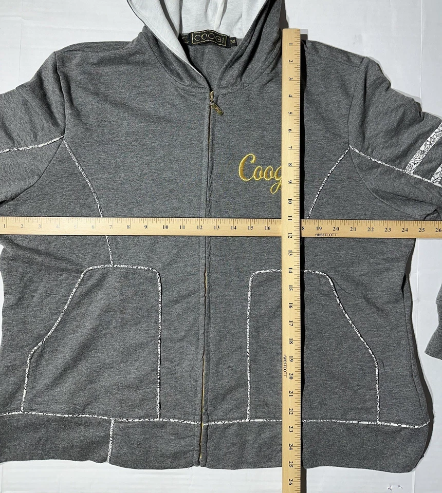 Sudadera con capucha Coogi para mujer 3XL gris jaspeado cremallera completa Foto 4 de 4