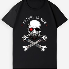 Unisex Future is Now Cyberpunk Skull T-Shirt-Gas Mask & Piston Crossbones Tee