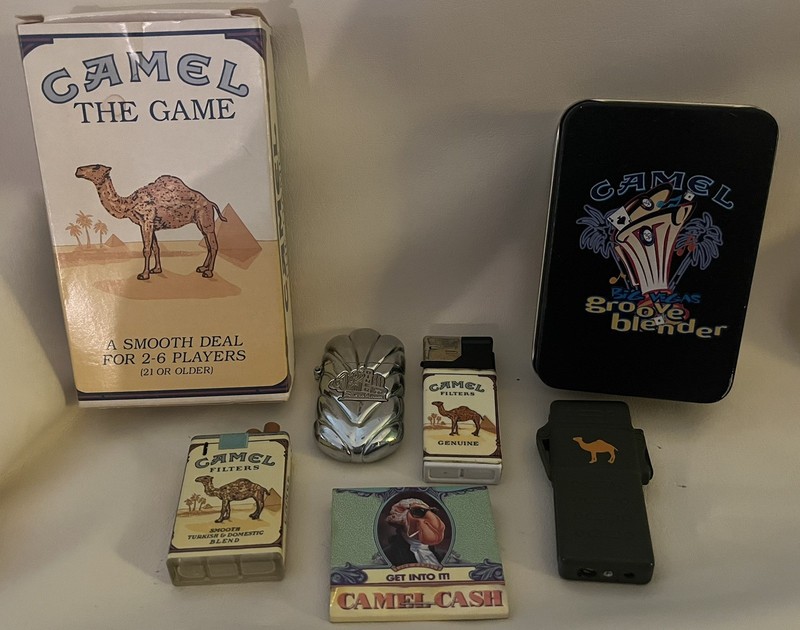 Camel Cigarettes Collection 4 Lighters, Game, Tin, & Calculator