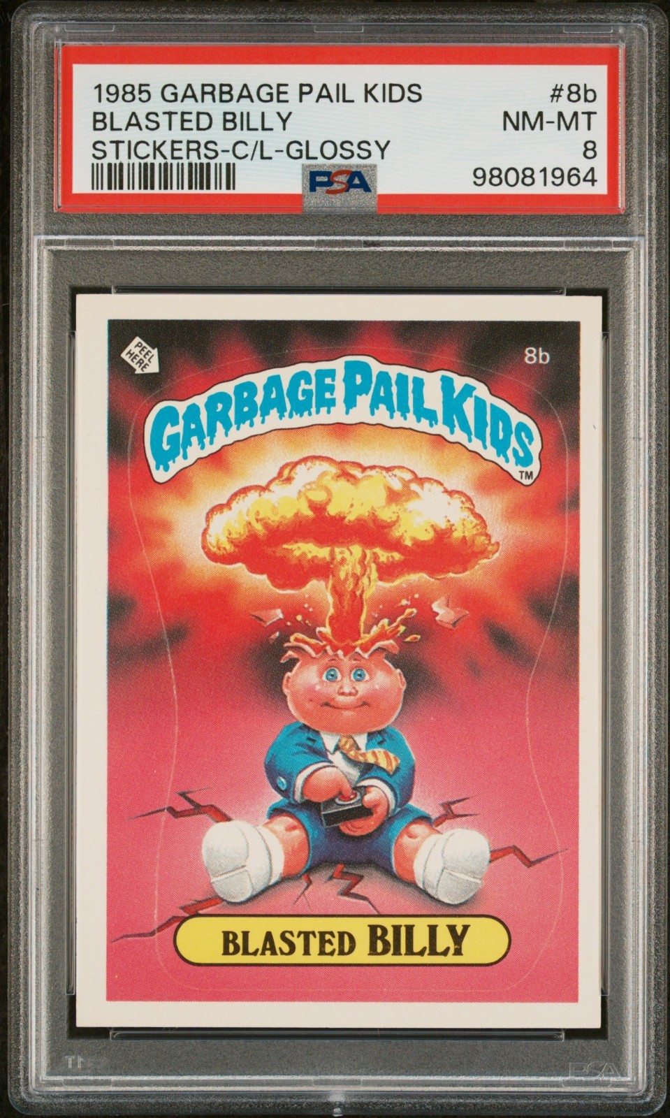 BLASTED BILLY 8b, 1985 Garbage Pail Kids GLOSSY CHECKLIST PSA 8
