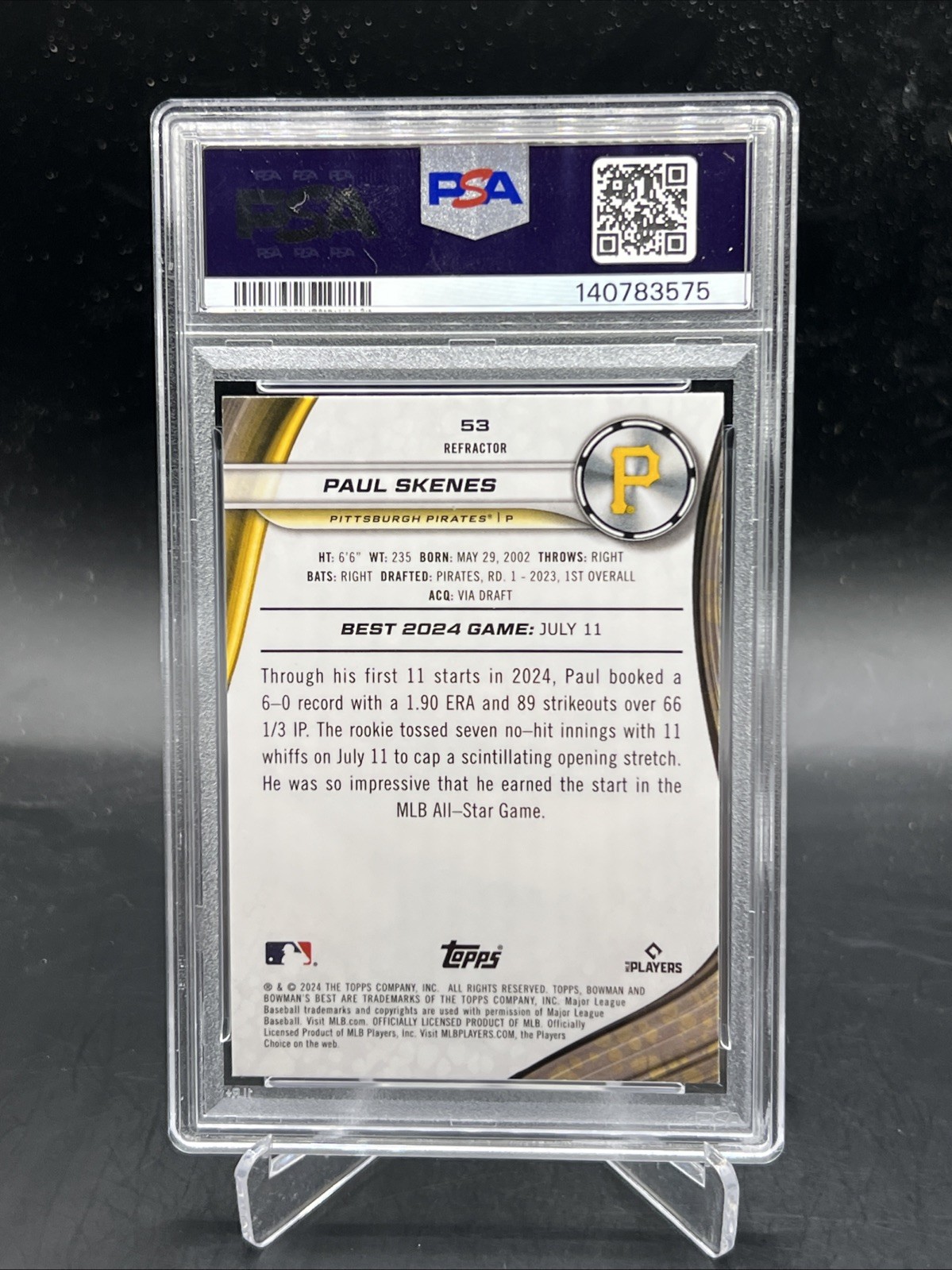 2024 Bowman’s Best Paul Skenes REFRACTOR ROOKIE CARD RC #53 PSA 10 💎⚾️🏴‍☠️🔥 view 2