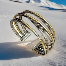 David Yurman Two-Tone 7-Strand Crossover Cuff Bracelet 18K Gold Silver